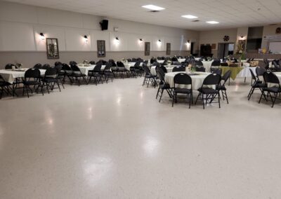 Tables set up for an event at the Agricultural Hall in South Mountain, Ontario.
