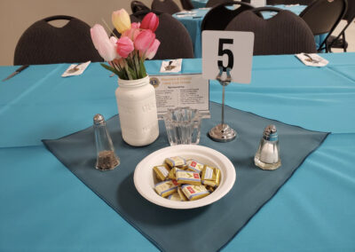 Tables set up for an event at the Agricultural Hall in South Mountain, Ontario.