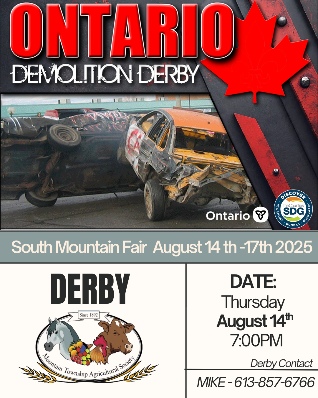 The demolition derby takes place on Thursday, August 15, 2024, at the South Mountain Fair.
