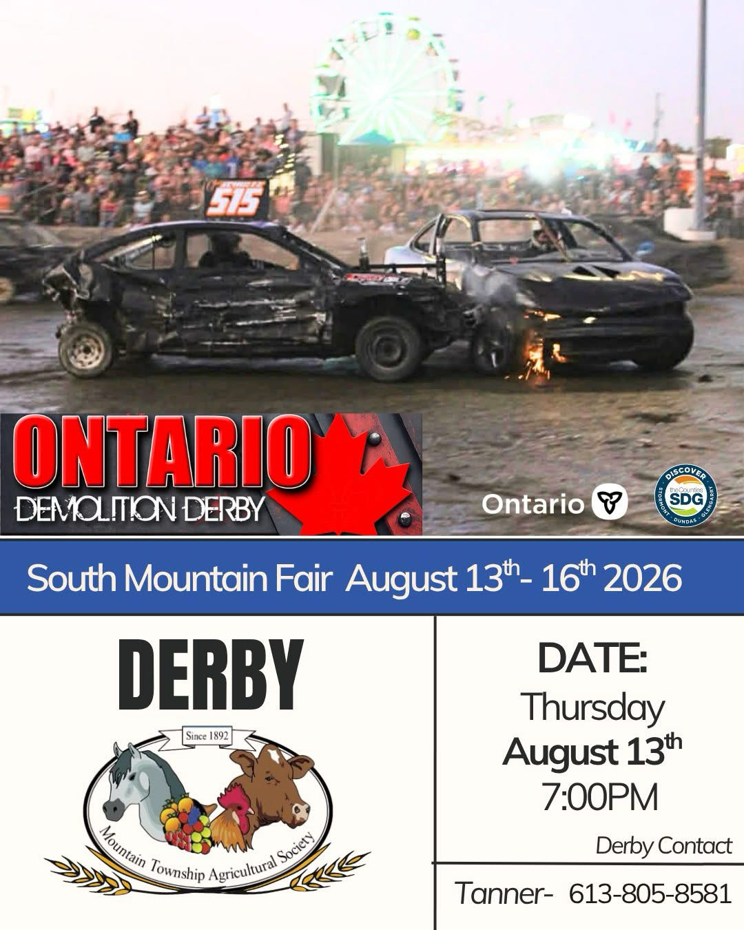 The demolition derby takes place on Thursday, August 15, 2024, at the South Mountain Fair.